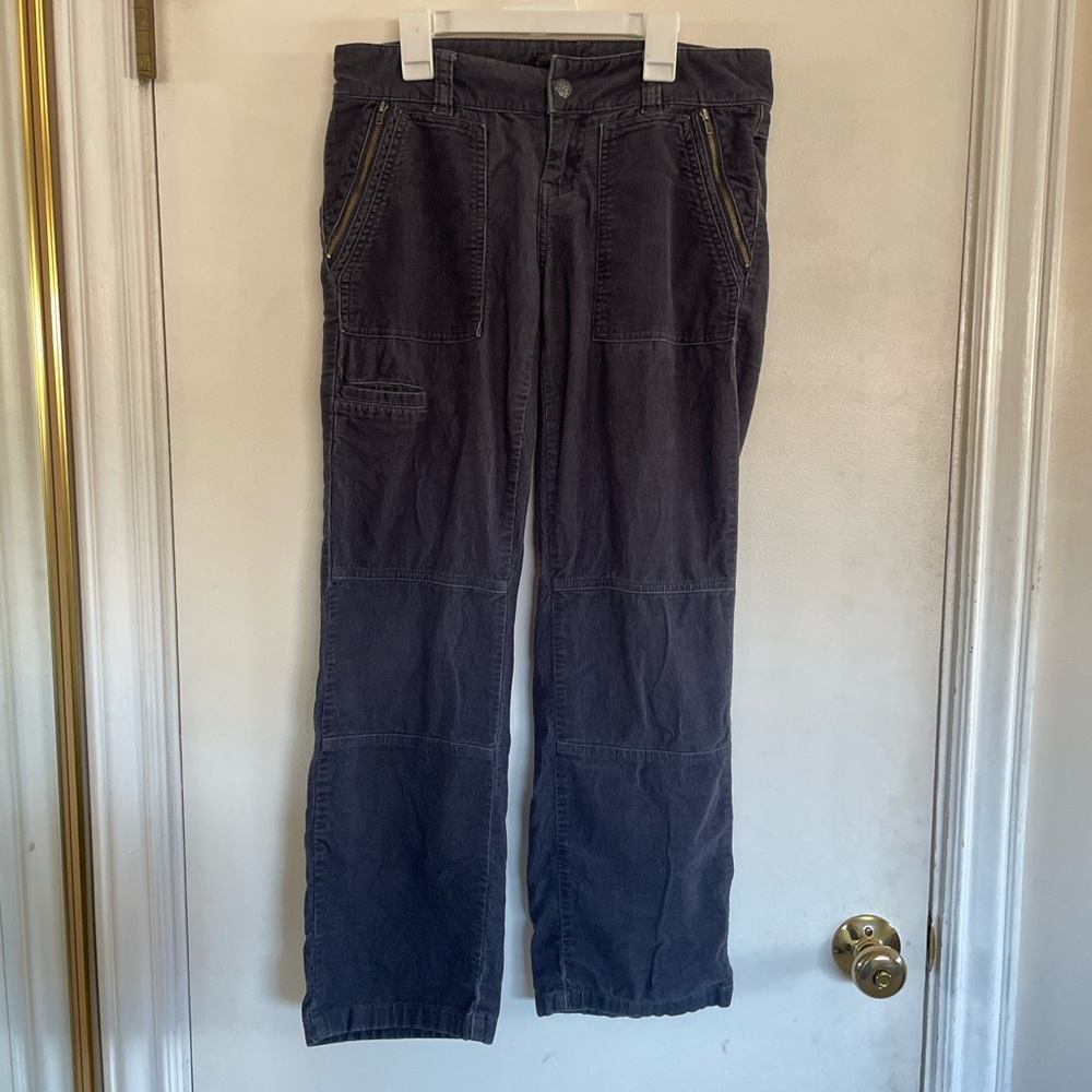 low-rise grey corduroy cargo pants